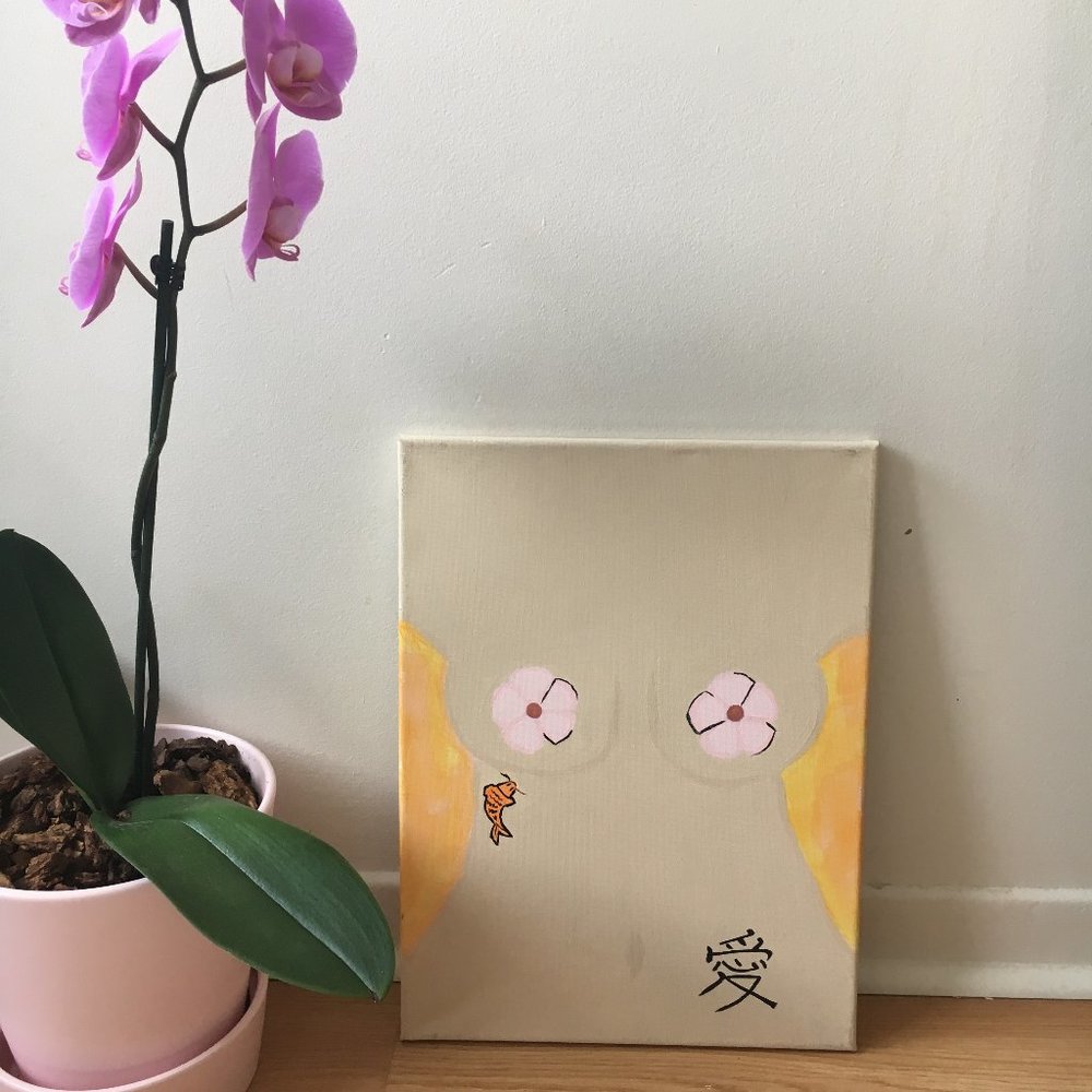 Nude Lady Coy Fish Tattoo Cherry Blossom Painting